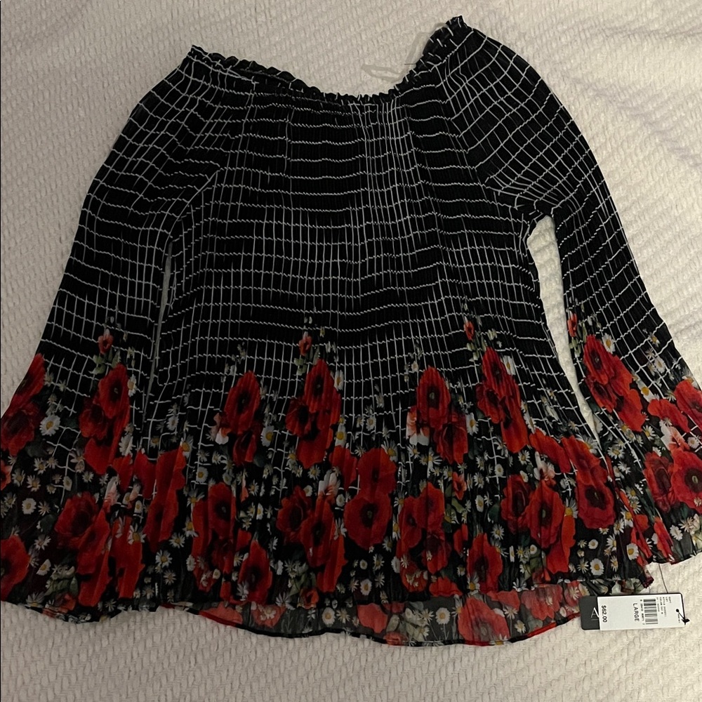 AGB Black and Red Floral Blouse